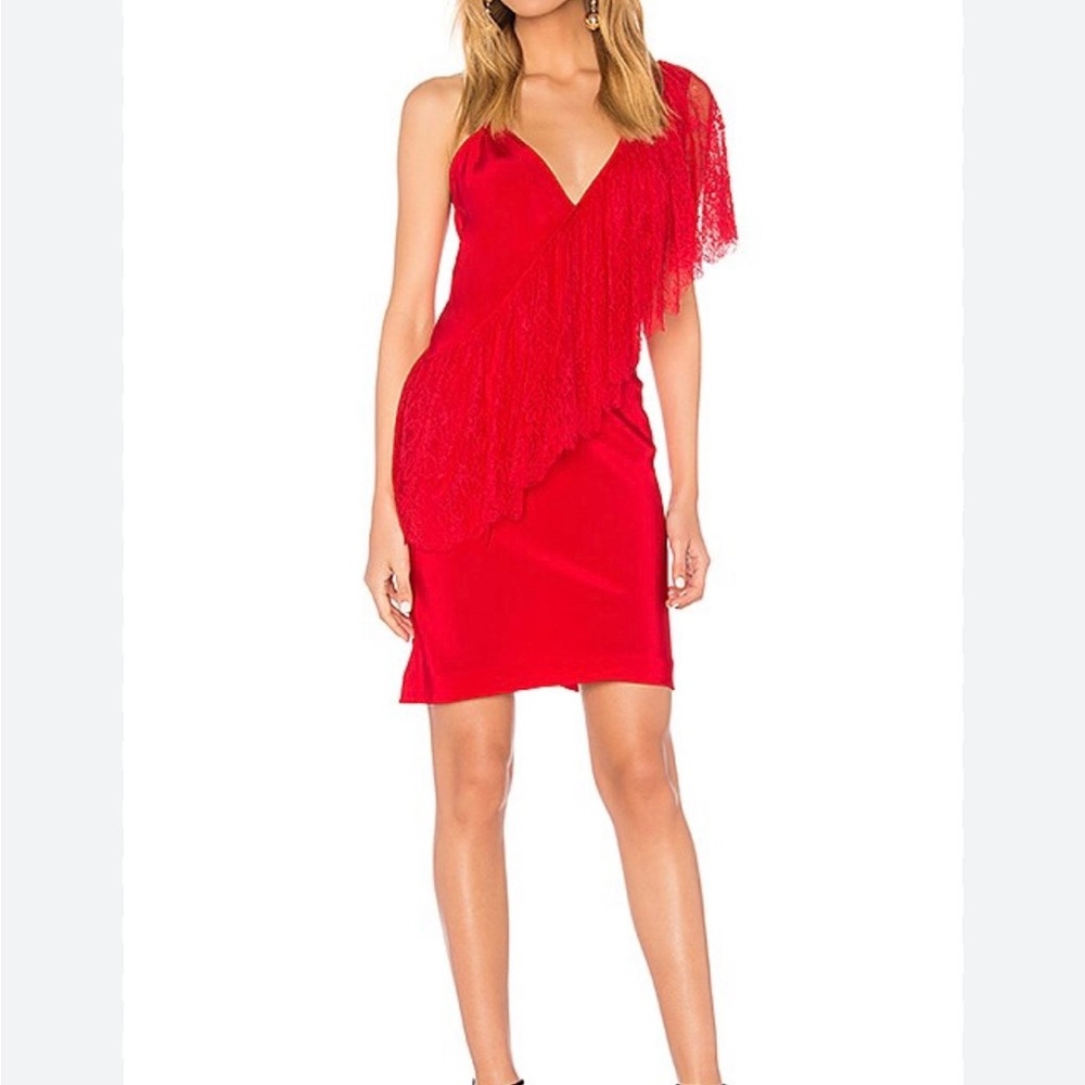 Diane Von Furstenberg Red One-Shoulder Fringe Mini Dress